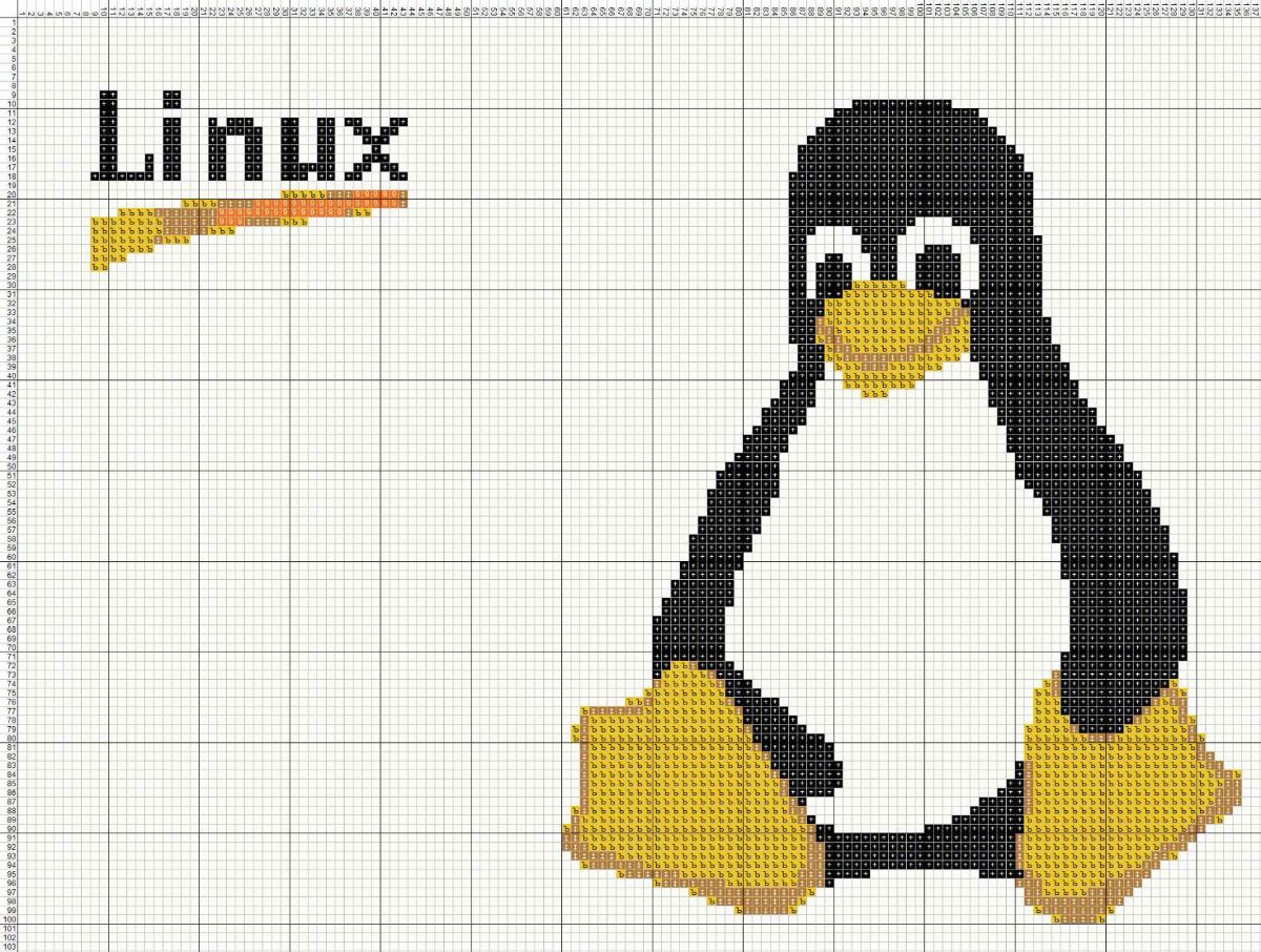 Линукс Пингвин схема вышивки